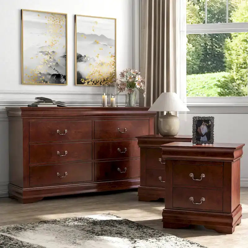 Furniture of America Devi Traditional 3-Piece Solid Wood Nightstand and Dresser Set