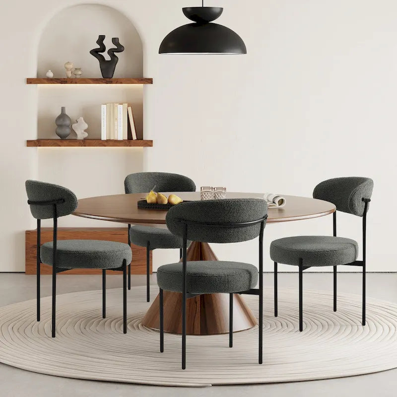 Bayville Mid-Century Curved Back Fabric Upholstered Metal Dining Chair (Set of 4)