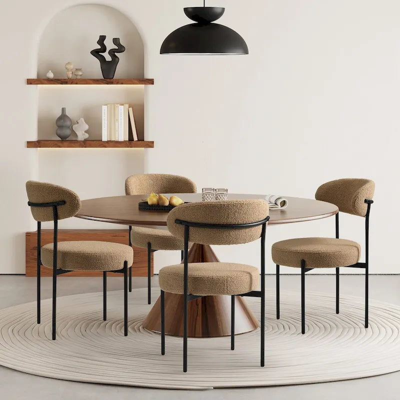 Bayville Mid-Century Curved Back Fabric Upholstered Metal Dining Chair (Set of 4)