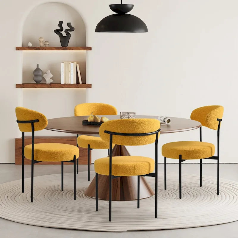 Bayville Mid-Century Curved Back Fabric Upholstered Metal Dining Chair (Set of 4)
