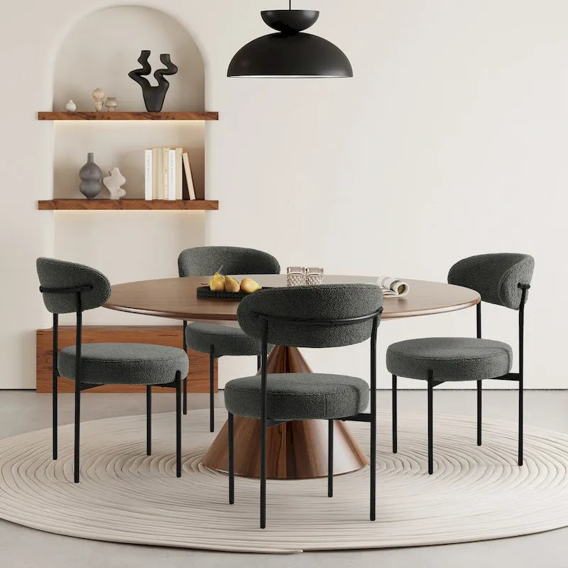 Bayville Mid-Century Curved Back Fabric Upholstered Metal Dining Chair (Set of 4)