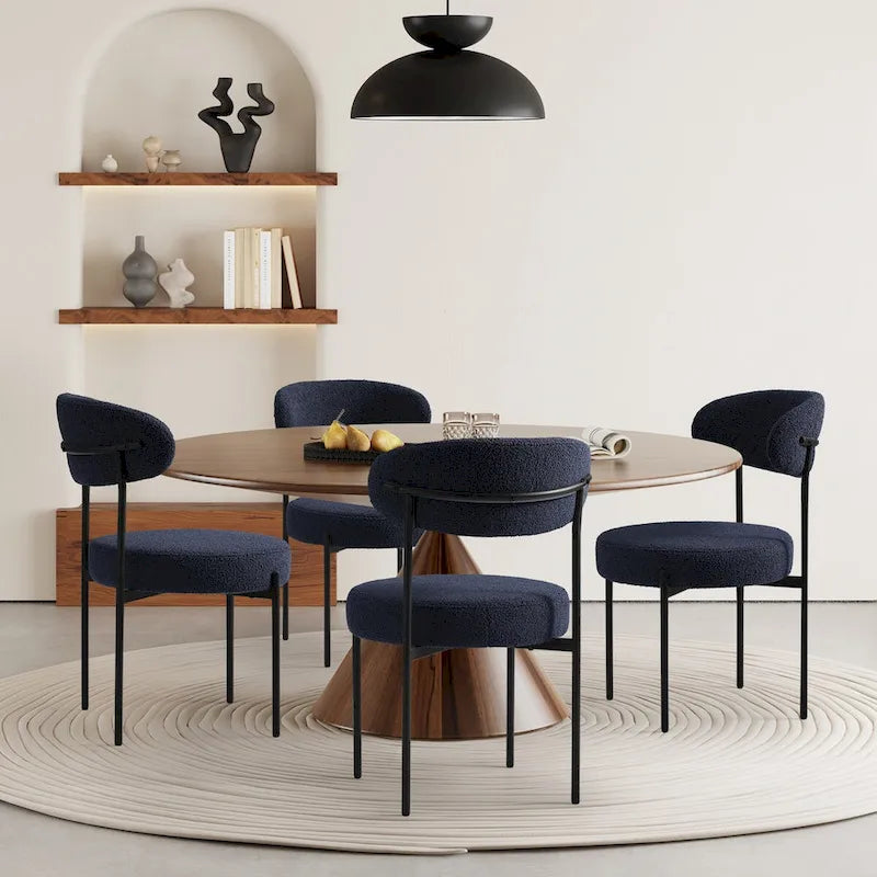 Bayville Mid-Century Curved Back Fabric Upholstered Metal Dining Chair (Set of 4)