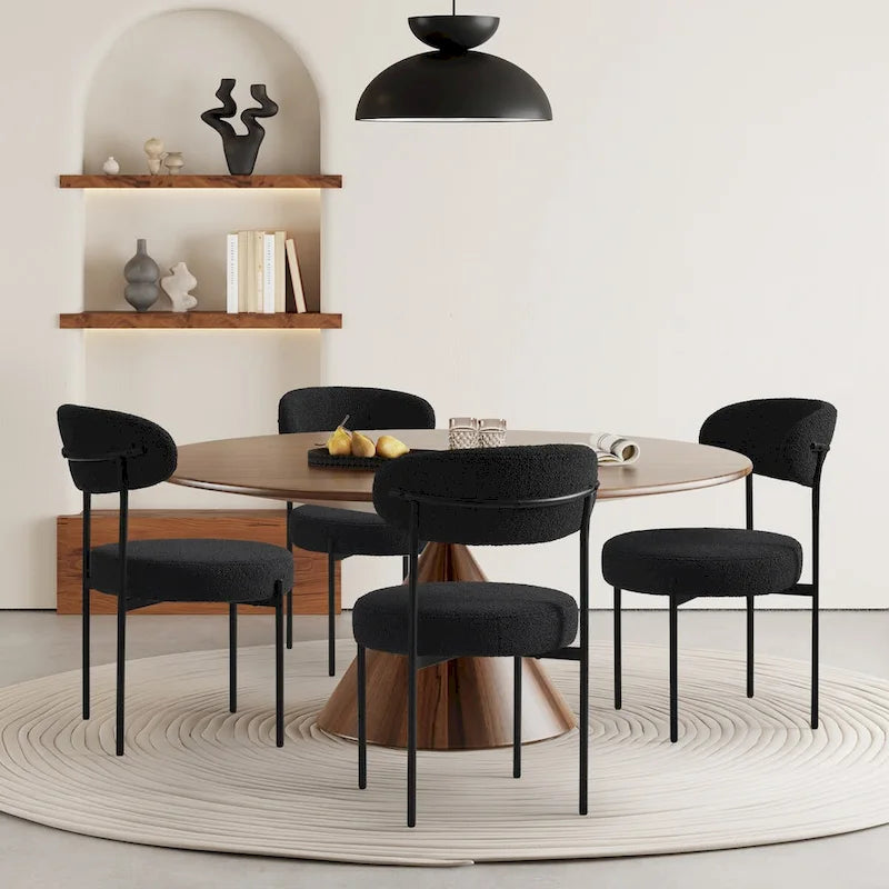Bayville Mid-Century Curved Back Fabric Upholstered Metal Dining Chair (Set of 4)