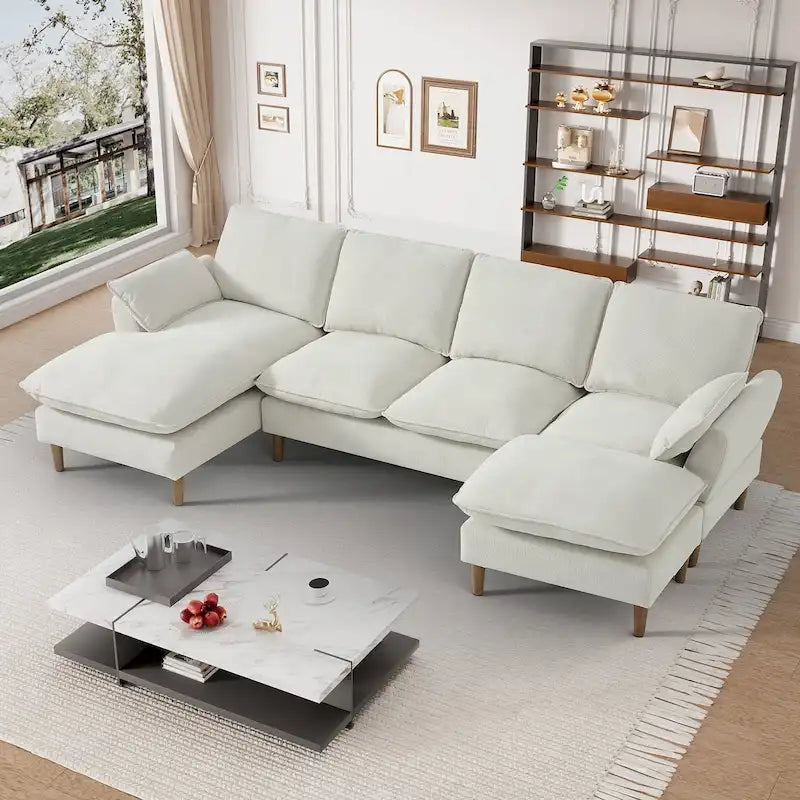 Modern U-Shaped Sectional Sofa Couch with Ottoman Chaise for Living Room