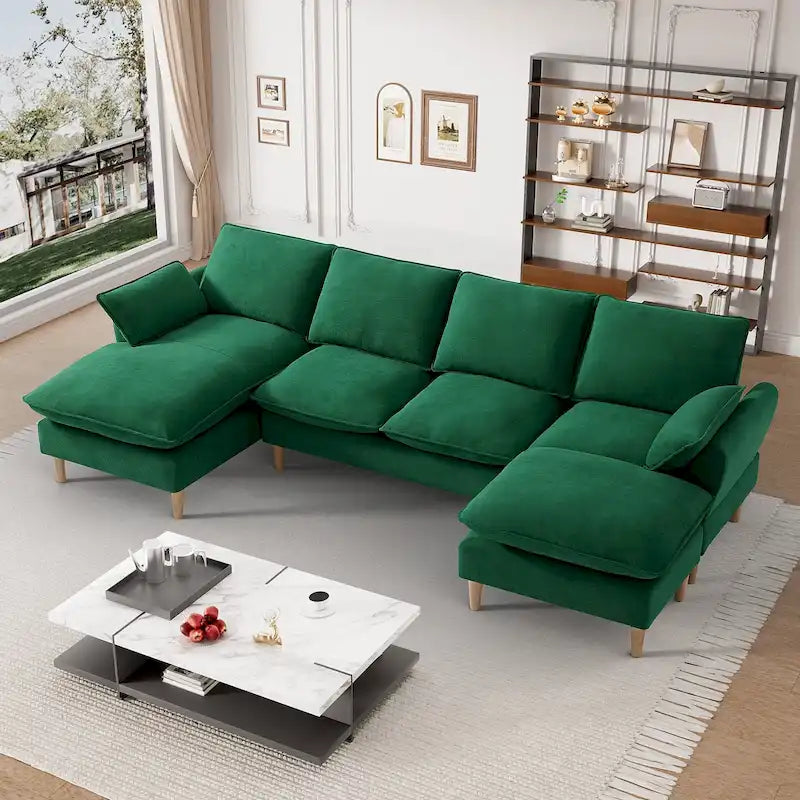 Modern U-Shaped Sectional Sofa Couch with Ottoman Chaise for Living Room