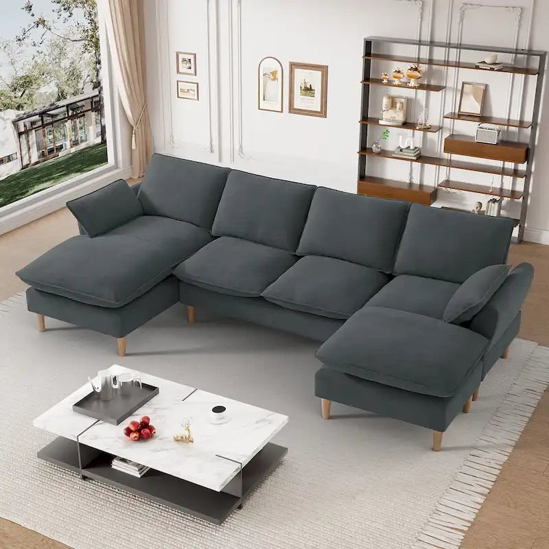 Modern U-Shaped Sectional Sofa Couch with Ottoman Chaise for Living Room