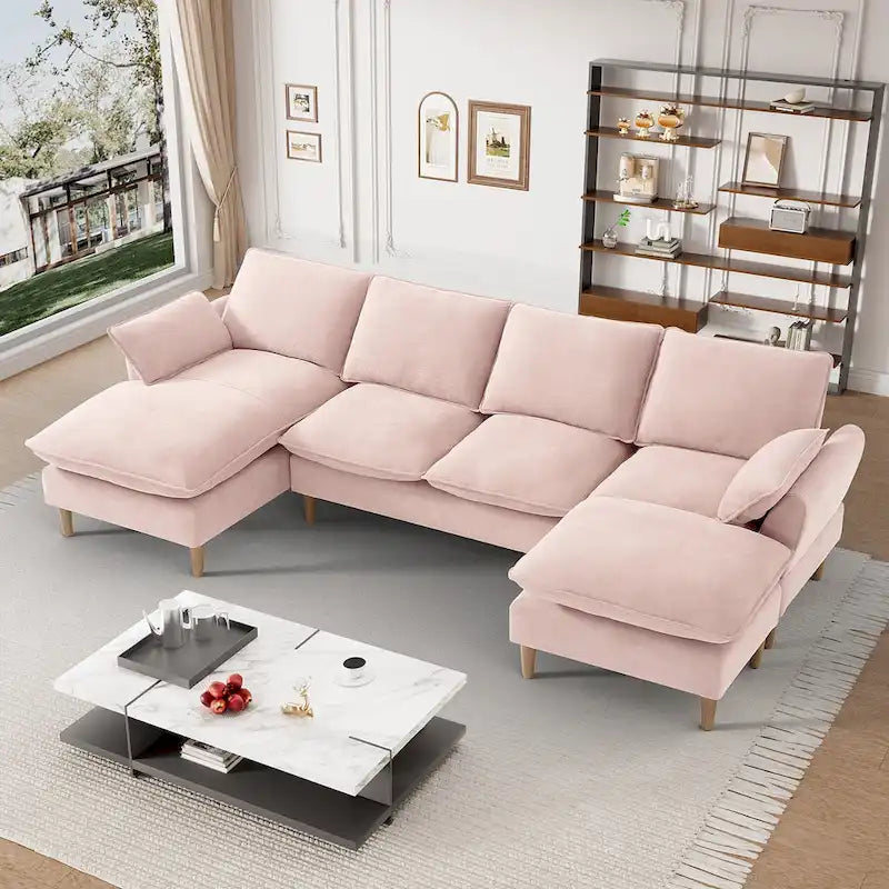 Modern U-Shaped Sectional Sofa Couch with Ottoman Chaise for Living Room