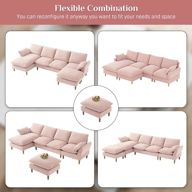 Modern U-Shaped Sectional Sofa Couch with Ottoman Chaise for Living Room