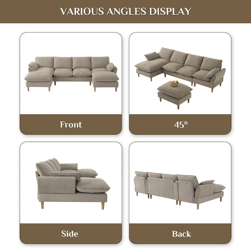 Modern U-Shaped Sectional Sofa Couch with Ottoman Chaise for Living Room