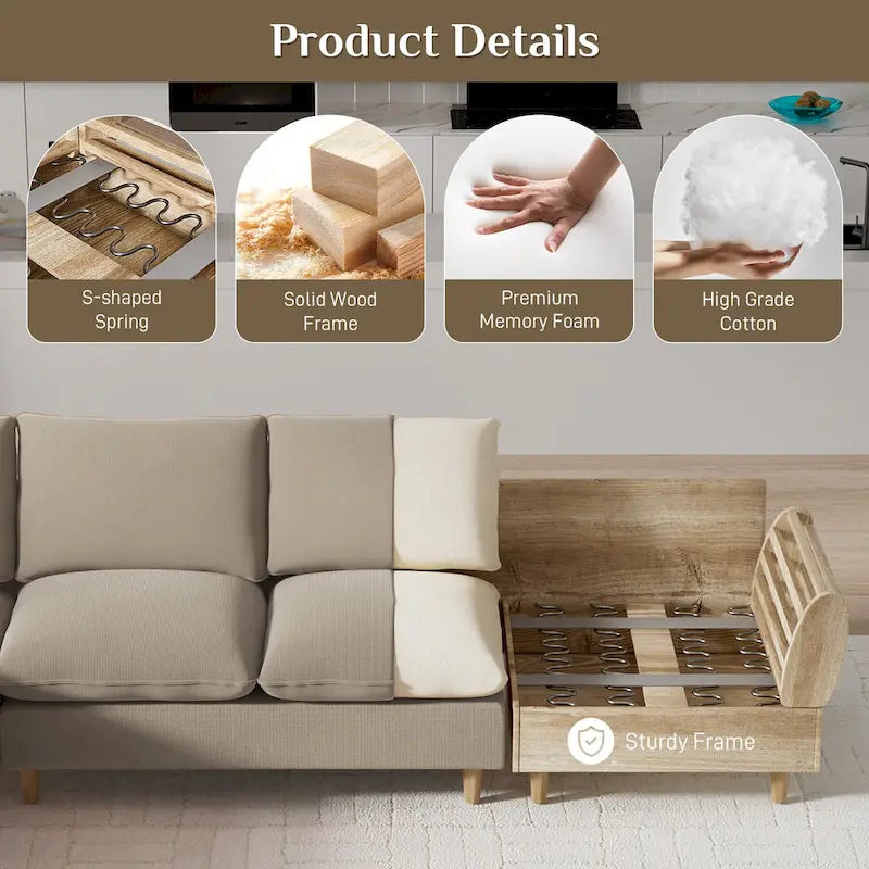 Modern U-Shaped Sectional Sofa Couch with Ottoman Chaise for Living Room