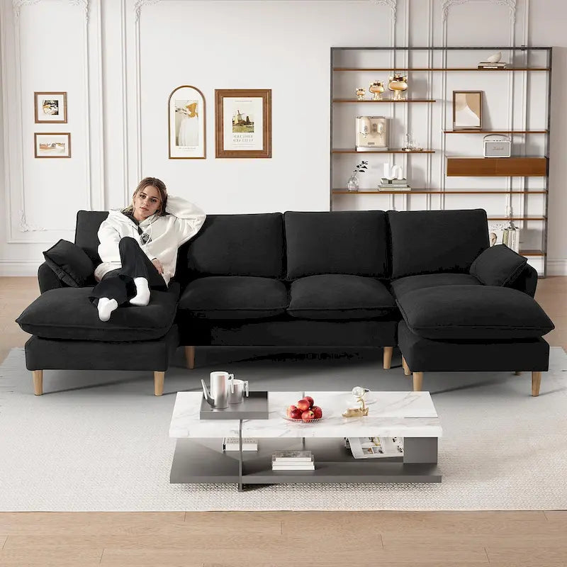Modern U-Shaped Sectional Sofa Couch with Ottoman Chaise for Living Room