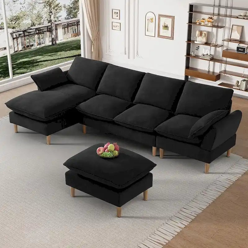 Modern U-Shaped Sectional Sofa Couch with Ottoman Chaise for Living Room