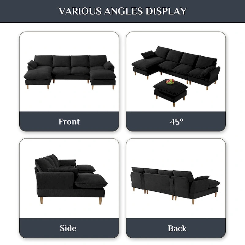 Modern U-Shaped Sectional Sofa Couch with Ottoman Chaise for Living Room