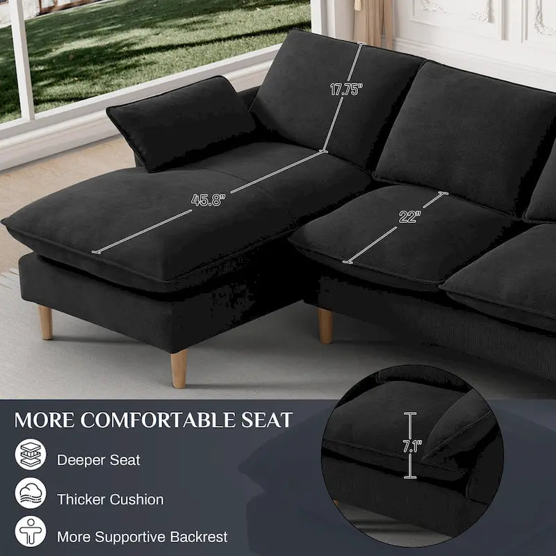 Modern U-Shaped Sectional Sofa Couch with Ottoman Chaise for Living Room