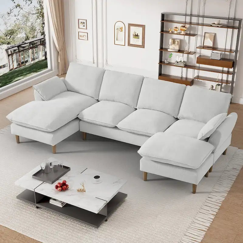 Modern U-Shaped Sectional Sofa Couch with Ottoman Chaise for Living Room
