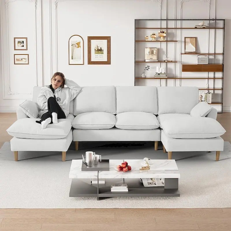 Modern U-Shaped Sectional Sofa Couch with Ottoman Chaise for Living Room