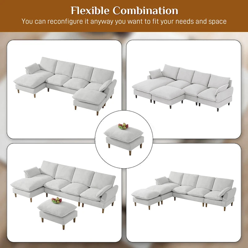 Modern U-Shaped Sectional Sofa Couch with Ottoman Chaise for Living Room