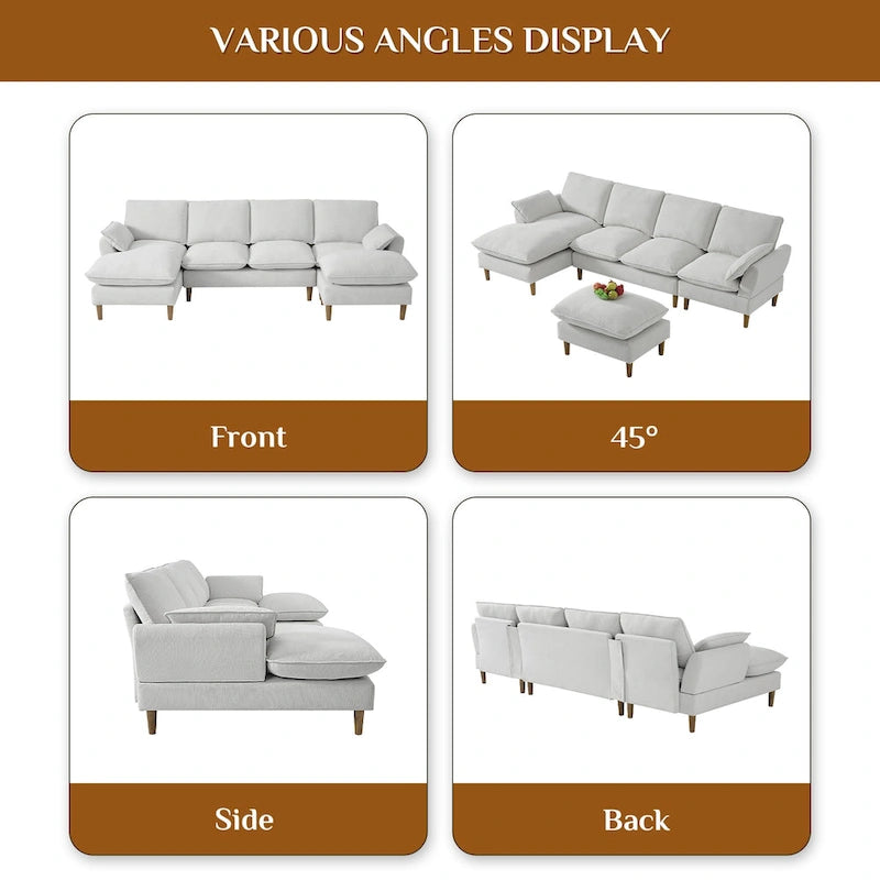 Modern U-Shaped Sectional Sofa Couch with Ottoman Chaise for Living Room