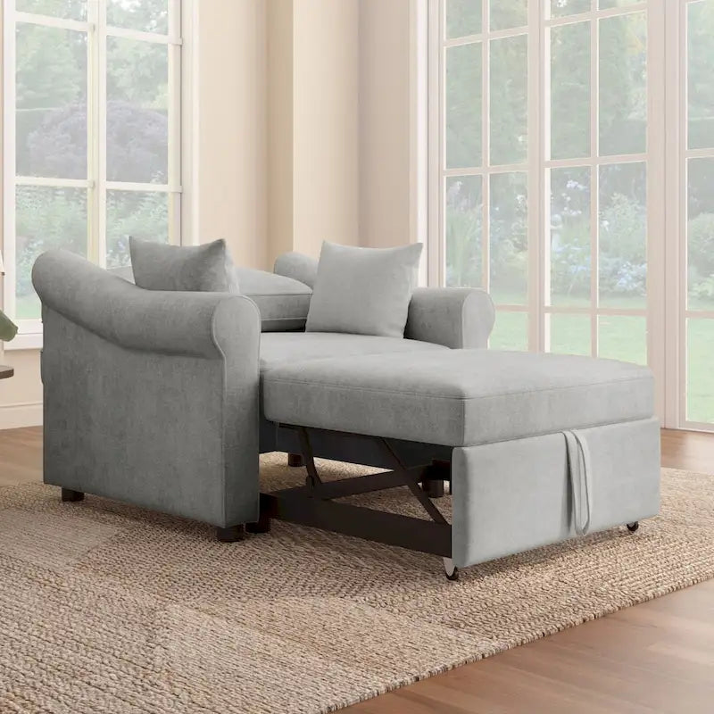 Chenille Convertible Sleeper Chair with Adjustable Backrest, 3 IN 1 Lounger Chair Turns Into Bed, Single Bed for Living Room