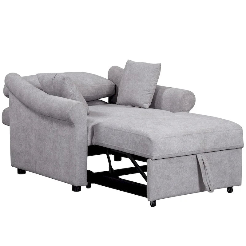 Chenille Convertible Sleeper Chair with Adjustable Backrest, 3 IN 1 Lounger Chair Turns Into Bed, Single Bed for Living Room