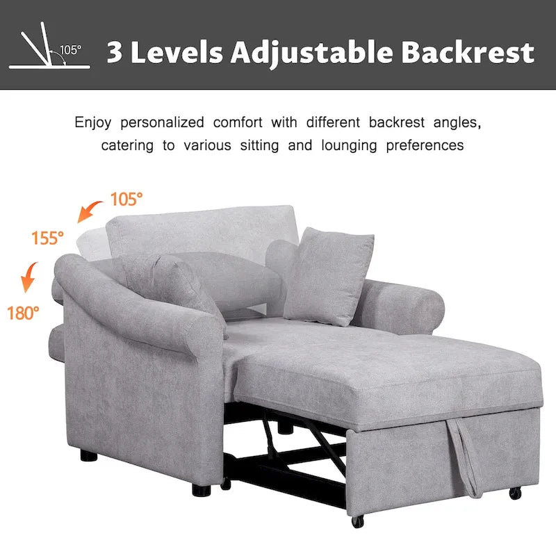 Chenille Convertible Sleeper Chair with Adjustable Backrest, 3 IN 1 Lounger Chair Turns Into Bed, Single Bed for Living Room