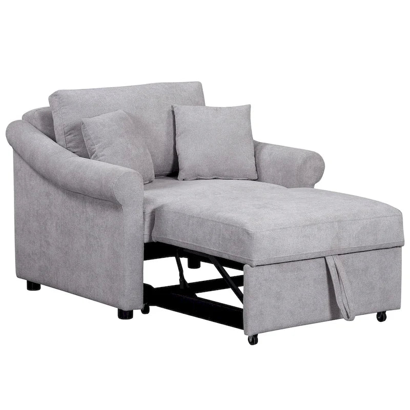 Chenille Convertible Sleeper Chair with Adjustable Backrest, 3 IN 1 Lounger Chair Turns Into Bed, Single Bed for Living Room
