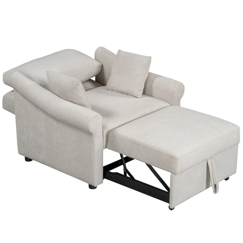 Chenille Convertible Sleeper Chair with Adjustable Backrest, 3 IN 1 Lounger Chair Turns Into Bed, Single Bed for Living Room