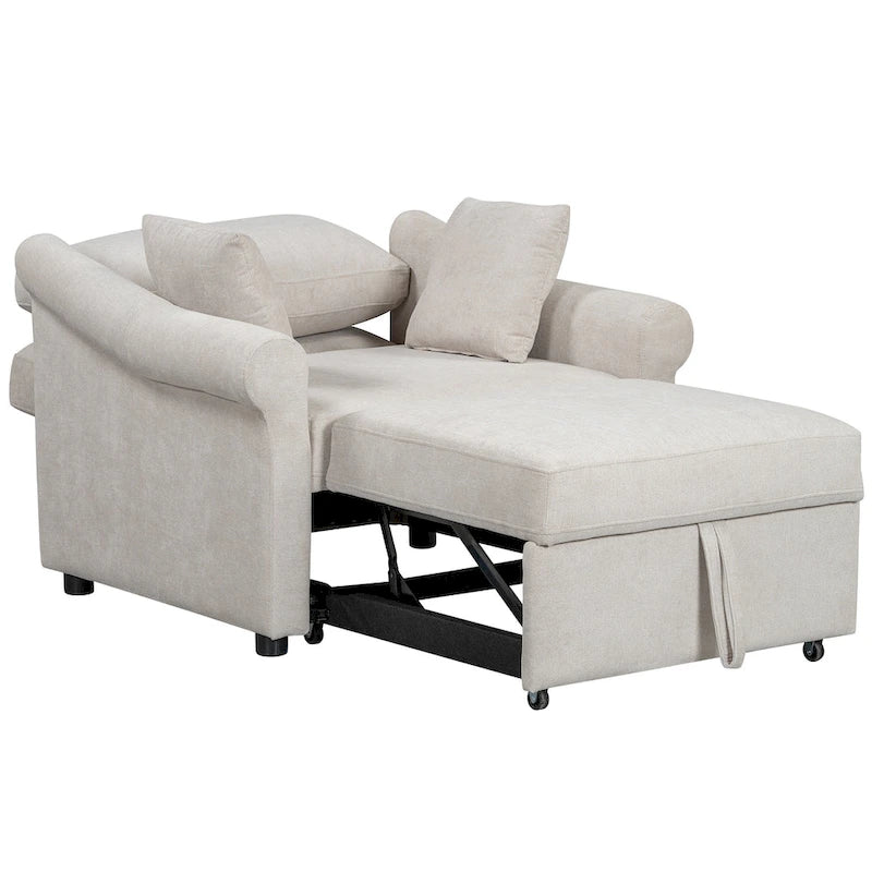 Chenille Convertible Sleeper Chair with Adjustable Backrest, 3 IN 1 Lounger Chair Turns Into Bed, Single Bed for Living Room