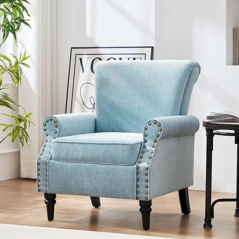 Mid-Century Modern Upholstered Accent chair with Solid Wood Legs