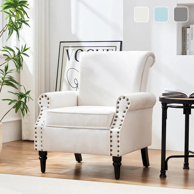 Mid-Century Modern Upholstered Accent chair with Solid Wood Legs