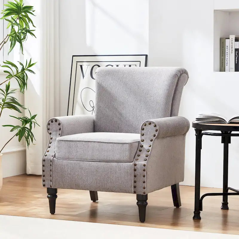 Mid-Century Modern Upholstered Accent chair with Solid Wood Legs