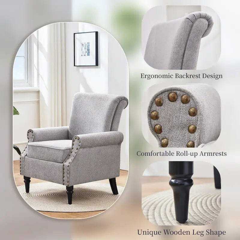 Mid-Century Modern Upholstered Accent chair with Solid Wood Legs