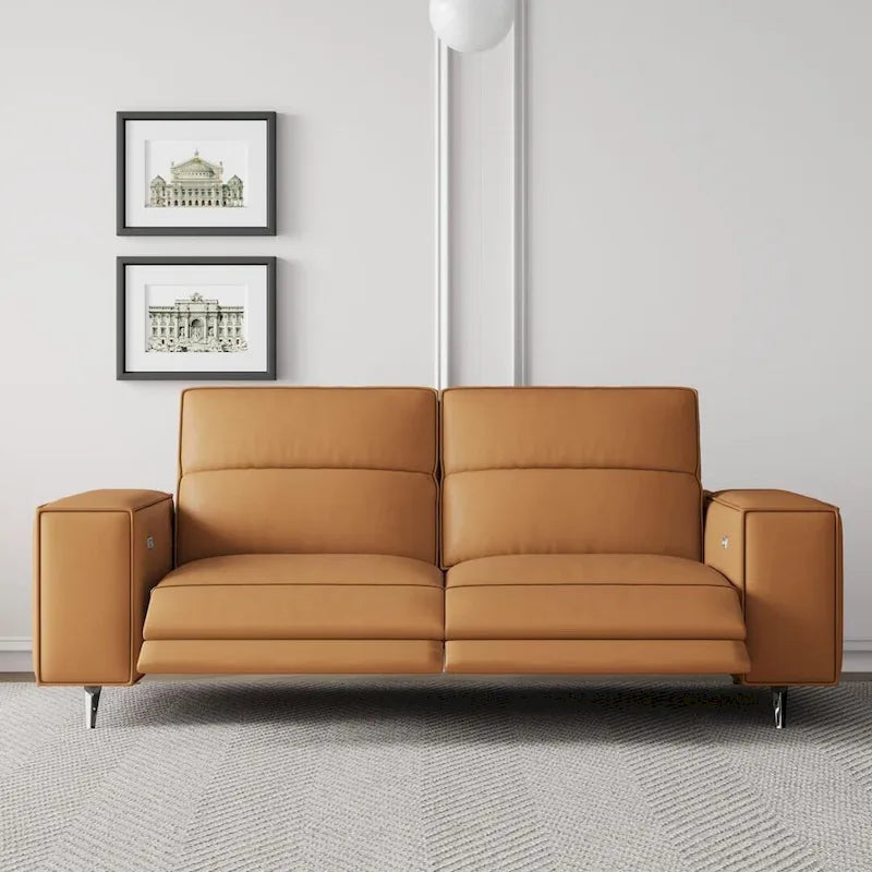 76.77 Modern Leather Recliner Sofa, Power Reclining, Adjustable, Ergonomic Design, Living Room Furniture