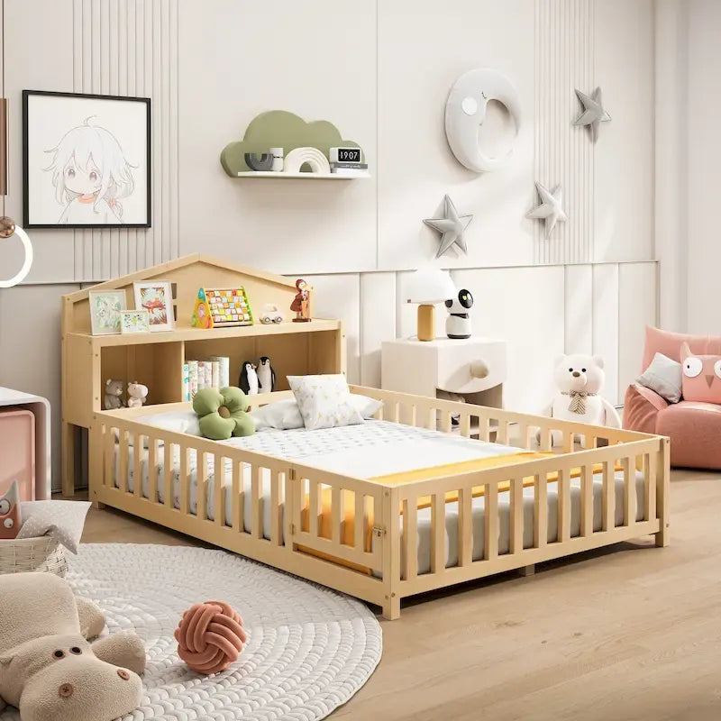 Full-size Floor Beds with Bookcases