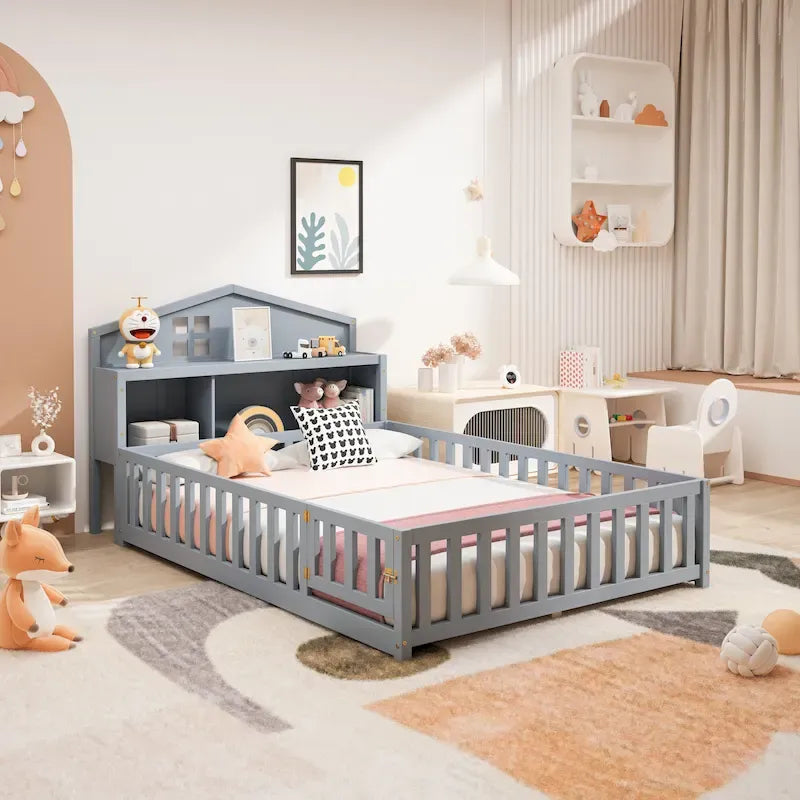 Full-size Floor Beds with Bookcases