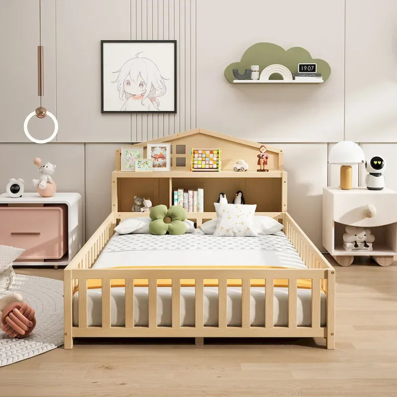 Full-size Floor Beds with Bookcases