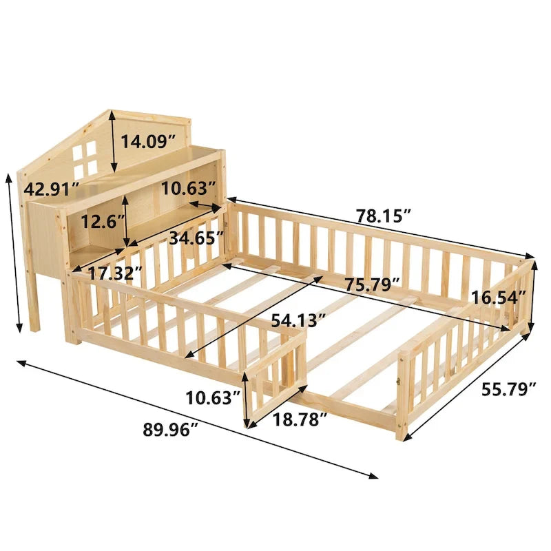 Full-size Floor Beds with Bookcases