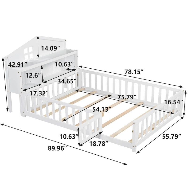 Full-size Floor Beds with Bookcases