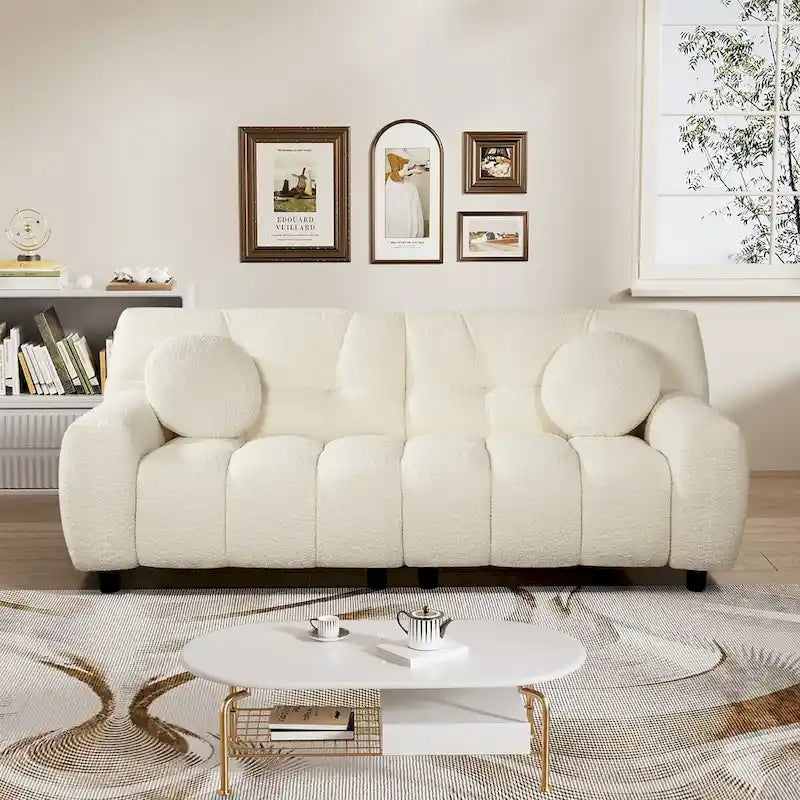 Teddy Boucle 2-Seat Cloud Deep Seat Sofa Couch for Living Room, Bedroom