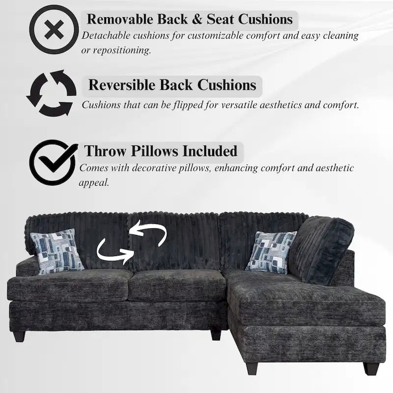 Roundhill Nexus Wide Wale Corduroy L-shape Sectional with Chaise