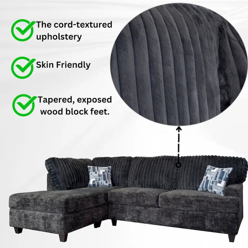 Roundhill Nexus Wide Wale Corduroy L-shape Sectional with Chaise