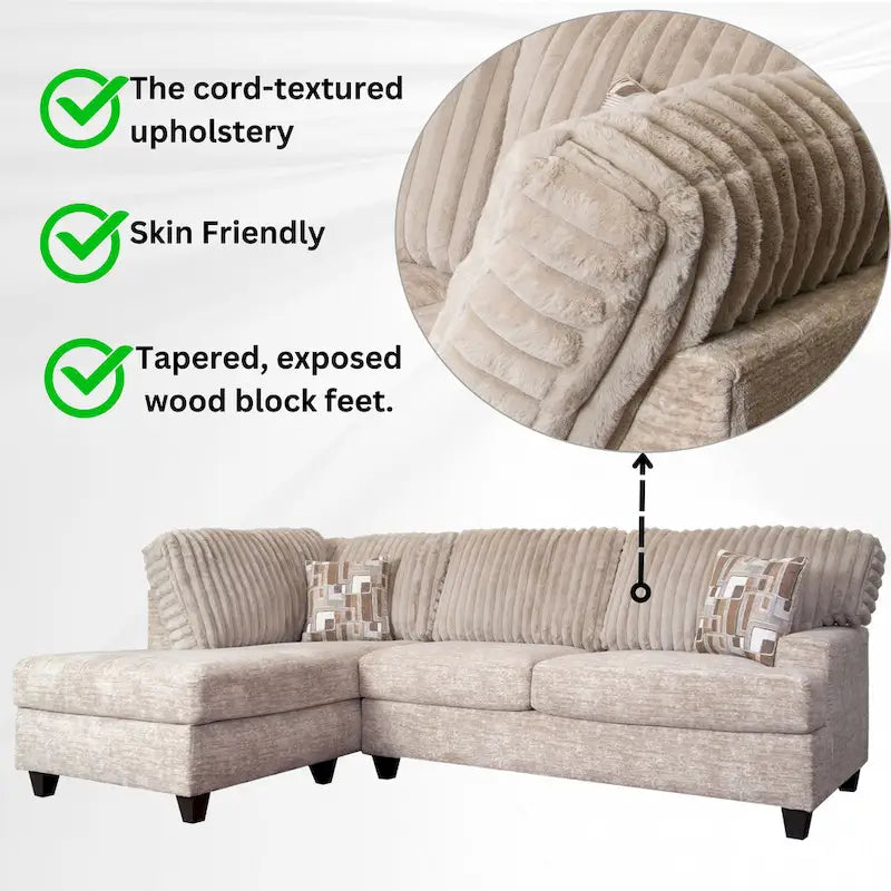 Roundhill Nexus Wide Wale Corduroy L-shape Sectional with Chaise