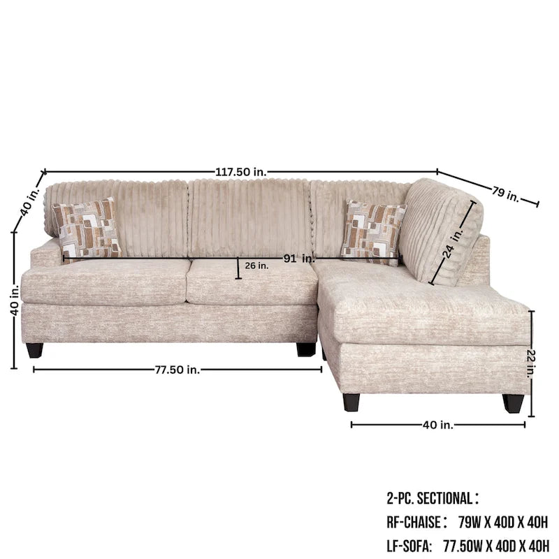 Roundhill Nexus Wide Wale Corduroy L-shape Sectional with Chaise