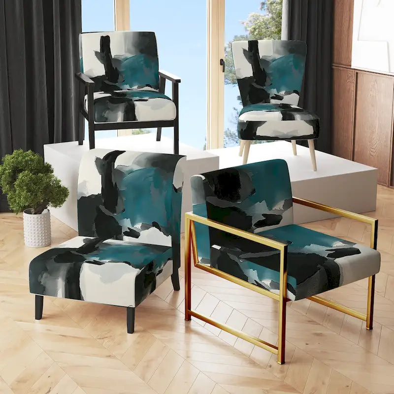 Designart Geometric Black And Teal IV Upholstered Abstract Accent Chair - Modern Arm Chair For Bedroom