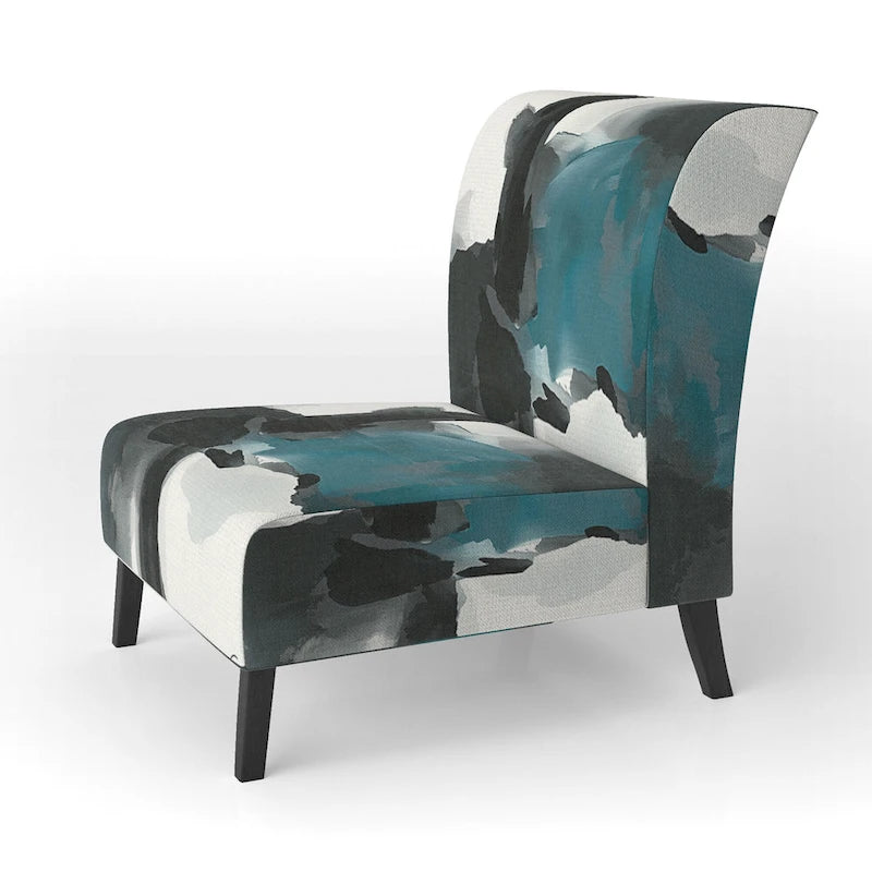 Designart Geometric Black And Teal IV Upholstered Abstract Accent Chair - Modern Arm Chair For Bedroom