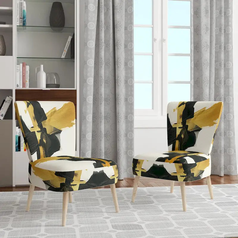 Designart Geometric Black And Teal IV Upholstered Abstract Accent Chair - Modern Arm Chair For Bedroom