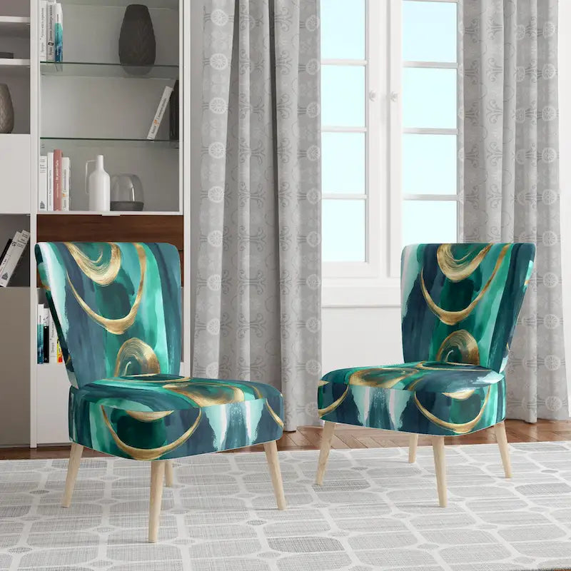 Designart Geometric Black And Teal IV Upholstered Abstract Accent Chair - Modern Arm Chair For Bedroom