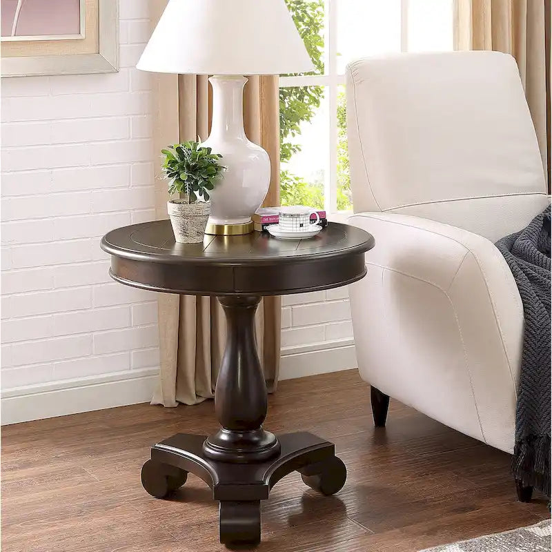 Round Wood Pedestal Side Table for Living Room, Espresso