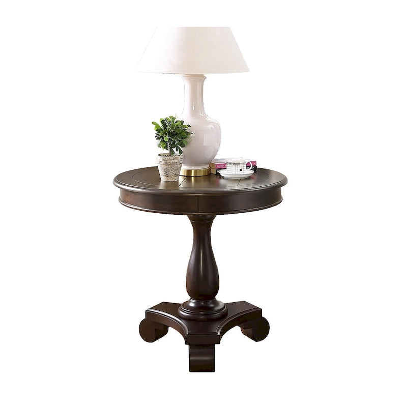 Round Wood Pedestal Side Table for Living Room, Espresso