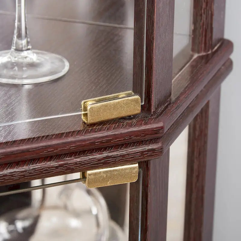 Corner Glass Cabinet Lighted Curio Cabinet Corner Display Case, Antique collection, Wine, Bar Glass Storage Light Included